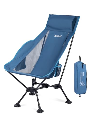 WildCall Lightweight Folding High Back Camping Chair with Head Support, Compact Beach Chair with Anti-Sinking Large Feet and Three Tilt Angles Adjustment