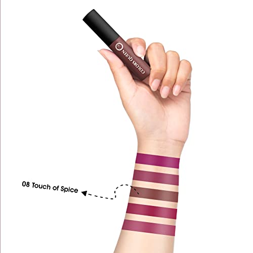 Image of Colors Queen Mellow Matte Lip Cream, Long Wear Liquid Matte Lipstick, Velvety Soft Finish, Weightless Formula, Long Lasting Lipstick for Women (08 - Touch of Spice)