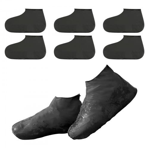 Amexo 3 Pares Cubre Zapatos Impermeable, Negro Cubrezapatos de Silicona Cubrezapatos Reutilizables Cubre Zapatos Lluvia para Mujeres Hombres Lluvia Día de Nieve Playa Caminos Fangosos (32-40)