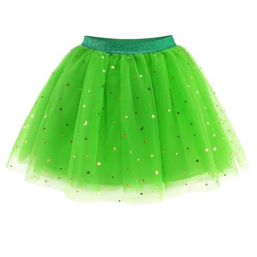 Stelle Girls Sequin Tutu Skirt Layered Tulle with Stretch Waistband Ballet Dance Tutu Dress for Girls Christmas Party Outfits (Vibrant Green XS)