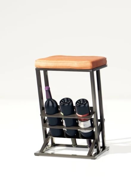 INDIAN DECOR 45699 Classic Home Barstool with Bottle Rack/for bar/Home and Restaurant - Black Frame with Brown seat