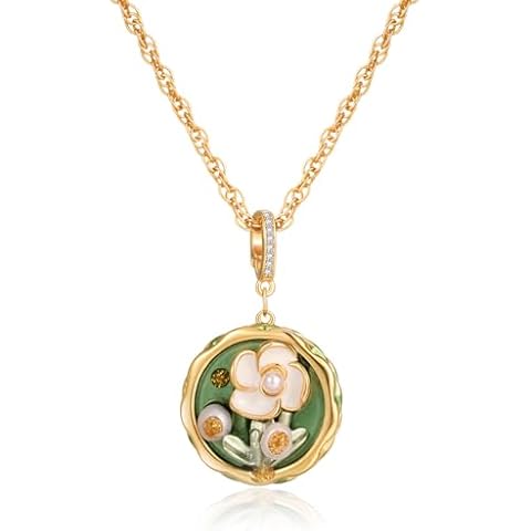 LYLYMIMI Vintage Necklace Van Gogh Flower Green Oil Painting Style Pendant Necklaces for Women Cover
