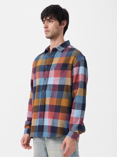 Image of The Souled Store Plaid: Spectrum Men and Boys Long Sleeves Collared Neck Button Front Regular Fit Cotton Shirts