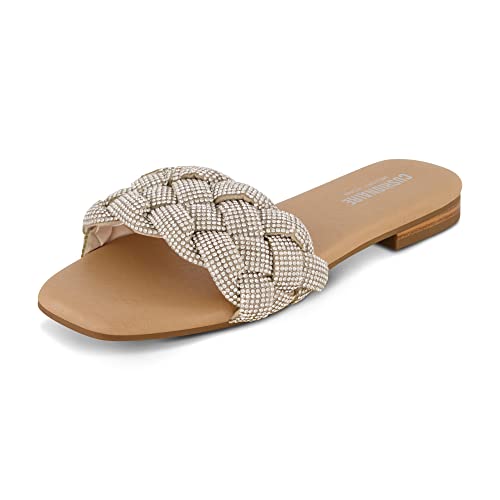 CUSHIONAIRE Women's Fisk woven rhinestone slide sandal +Memory Foam, Wide Widths Available