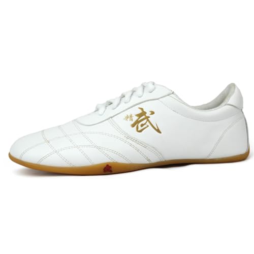 UCUZMI Ladies Leather Martial Arts Shoes, Fashion Tai-Chi Kung Fu Sneakers Anti-Slip Walking Sport Fitness Shoes with Chinese Character