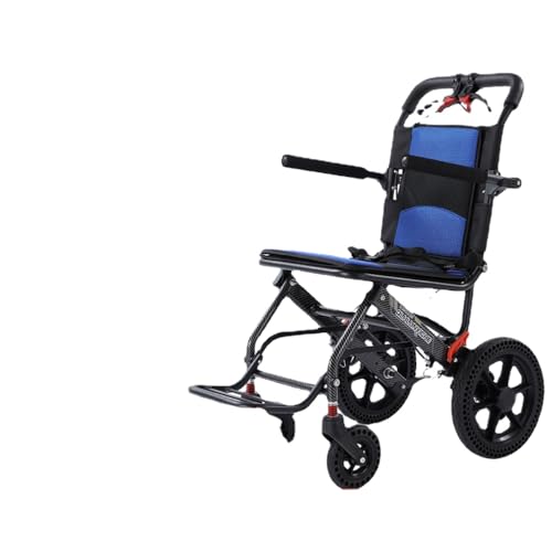 高齢者用トイレ付き車椅子折りたたみ軽量飛行機モデル、障害者用ポータブルモビリティトロリー (12インチハニカムホイール衝撃吸収ベルトプルロッドアルミニウム合金水転写ブルーメッシュシートクッション)