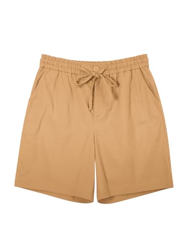 Image of RQP Mens Cotton Linen Shorts Casual Drawstring 7inch Inseam Shorts Stretch Summer Beach Wear