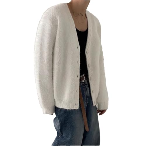 Men's Knitted Button Cardigan Sweatercoat Long Sleeve V Neck Vintage Korean Clothing