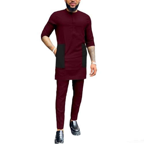 African Suits for Men Dashiki Short Sleeve Top Shirts and Pants 2 Piece Outfits Sets Traditional Clothing Attire