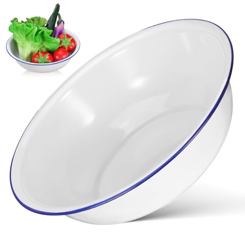 VOSAREA Tazón Esmaltado Grande Redondo Blanco 30 cm miniatura 1