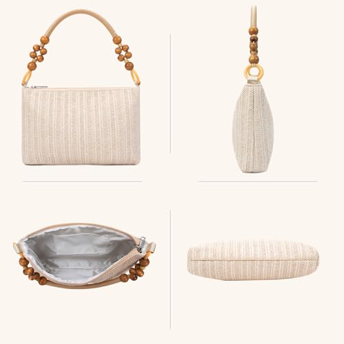 Image of YYW Straw Beach Bag with Zipper Straw Purse Beach Purse Weave Shoulder Vacation Tote Handbags