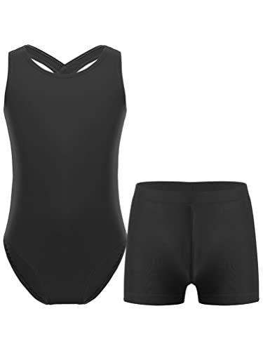 Yeahdor Kids Girls Floral Lace Cutout Back Ballet Dance Gymnastics Leotard and Stretch Short Set Ice Skating Dancewear2