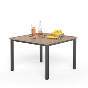 PHI VILLA Outdoor Patio Table, Square Metal Steel Slat Table with 1.57”- 1.9” Adjustable Umbrella Hole, Weather-Resistant Outdoor Dining Table for Garden Deck, 42" x 42" x 28.7", Brown PHI VILLA Outdoor Patio Table Square Metal Steel Slat Table with 157 19 Adjustable Umbrella Hole Weather Resistant Outdoor Dining Table for Garden Deck 42 x 42 x 287 Brown