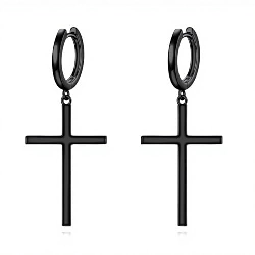 POPLYKE Sterling Silver Hanging Cross Earrings Cross/Ankh/Faith Hoop Earrings for Men Women