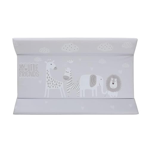 PLASTIMYR Cambiador de Bebe 80x50 cm con Bordes Acolchados - Colchón Cambiador Bebe Rígido Impermeable Fácil de Limpiar - Cambiadores para Comoda de la Habitacion del Bebé (Rígido, Safari Gris)