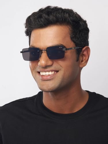 Image of MOONX Matters S1 Rimless Sunglasses for Men & Women | UV Protection | Lightweight Metal Frame | Black PC Lens | Stylish Unisex Eyewear