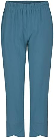 Pantaloni Capri Da Donna In Cotone E Lino, Gamba Dritta, Comodi, Casual, Estivi, Spiaggia, Vacanze, Yoga, Vita Elasticizzata, Lunghezza 3/4, Pantaloni Corti Con Tasche, Bianco, M - Foto 5