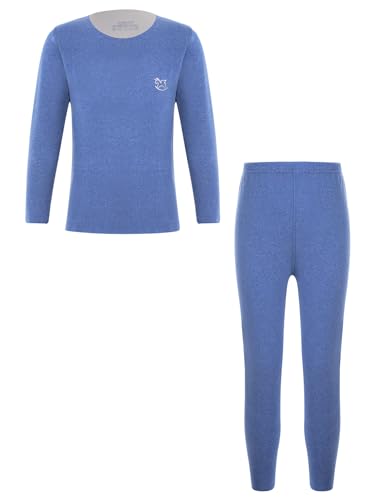 Boys Girls Thermal Underwear Long Johns Set Base Layer Long Sleeve T-Shirt Tops with Elastic Waist Bottoms Set