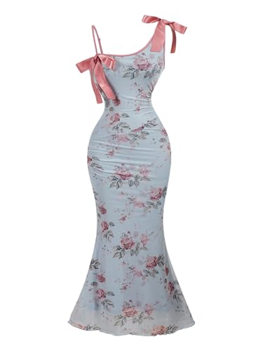 Image of Verdusa Women's Floral Print Wedding Guest Bowknot Bodycon Maxi Dress Sleeveless Summer Dress