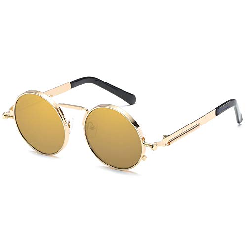 Kennifer Steampunk redonda Retro Metálico gafas de sol para hombres y mujeres Gafas de sol redondas vintage con marco de metal protector UV400 Cover