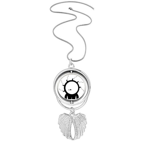 Collier avec pendentif ailes d'ange et cyclope rotatif en acier
