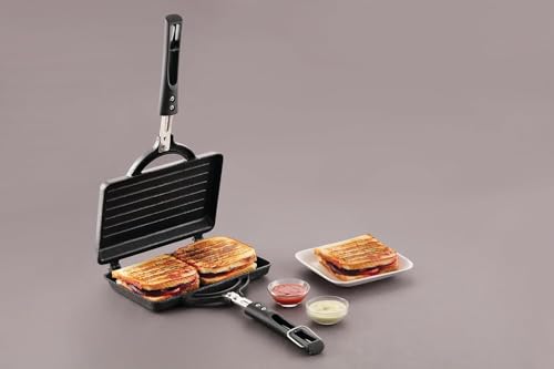 Tosaa Non-stick Heavy Thickness Twin Super Jumbo Grill Sandwich Toaster | Jumbo/Big Breads Non-Electric Sandwich Maker | Cool Touch Handles | Gas Stov