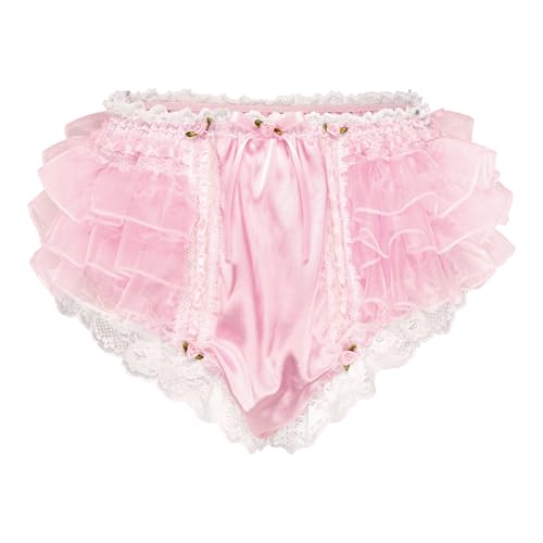 Satini Sissy Frilly Ruffled Lace Silky Satin Full Coverage Organza Adult Diaper Cover Briefs Lingerie Underwear Panties