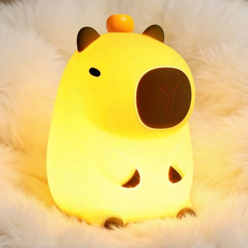 Night Light Cute Tangerine LED Squishy Novelty Animal Night Lamp Dimmable Soft Silicone Nursery Nightlight for Kids Rechargeable Bedroom Touch Lamp Dorm Decor Gift(Capybara)
