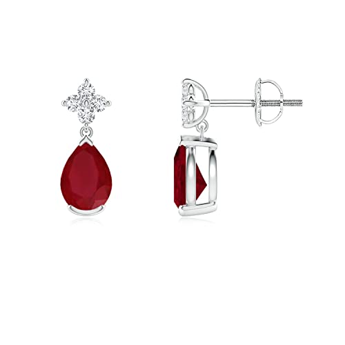 Angara Natural Ruby Drop Earrings For Women, Girls In 14K Rose Gold (Grade-Aa | Gemstone Size-6X4Mm) | July Birthstone Jewelry Gift For Her | Birthday | Wedding | Anniversary #TOP27