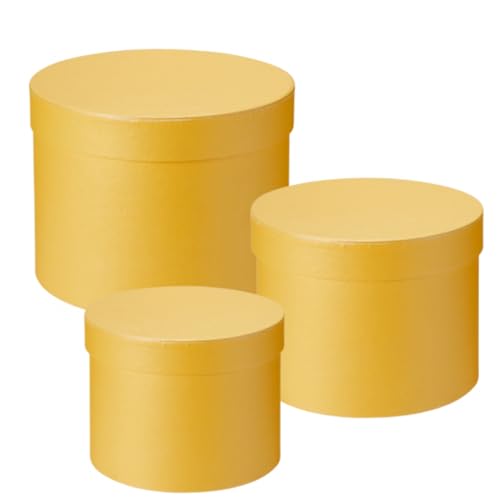Image of Oasis Paper Gift Box Empty, Decorative, Reusable, Multipurpose Birthday, Anniversary, Wedding, Return Gifts Hamper Packaging (Set of 3) Round Macaroon Yellow