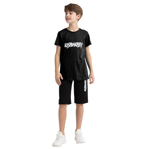 Image of amropi Boys Shorts Set Cotton T-Shirt and Short Pants 2 Pieces Summer Tracksuit for Age 2-12 Years