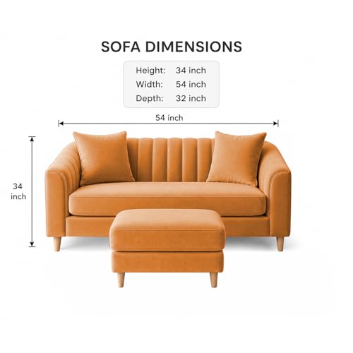 Image of Doraldo 2 Seater Sofa Set with Ottoman for Living Room (Orange) Premium Fabric Sofa