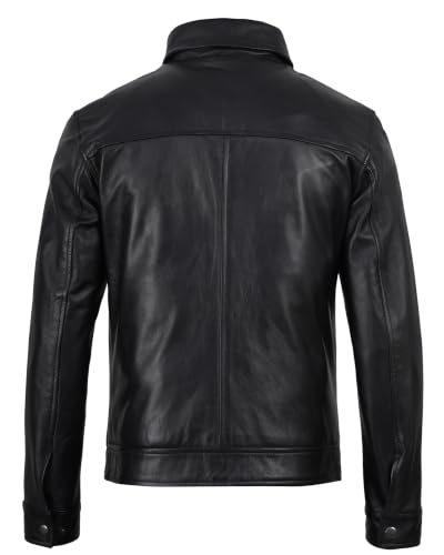Image of Blingsoul Vintage Leather Jacket For Men - Classic Lambskin Leather Jacket Men With Shirt Collar