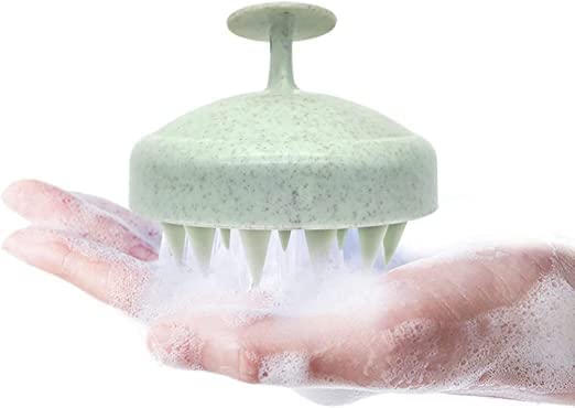 QIQI Scalp Massager Shampoo Brush, Wheat Straw Body, Soft Silicon Bristles, Scalp Exfoliator, Dandruff Removal, Hair Loss Prevention, Rolling Massage Therapy, For Men, Women