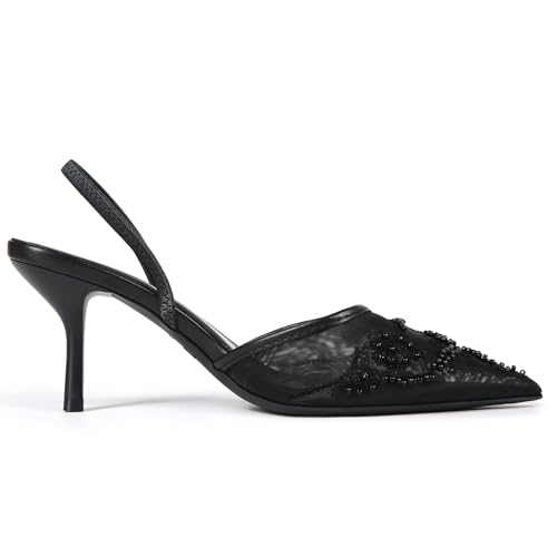Image of Fashion Mesh Slingback Pumps Shoes for Women Ankle Strap Pointed Toe Pumps