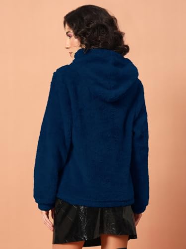 Image of THE DRY STATE Women's Basic Fit Teddy Fur Hoodie with Kangaroo Pocket