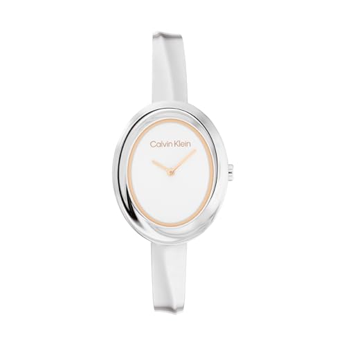 Imagen de Calvin Klein Reloj De Movimiento De Cuarzo De Dos Manecillas para Mujer Colección Twisted Bezel con Pulsera Rígida de Acero Inoxidable Plateada 25100055