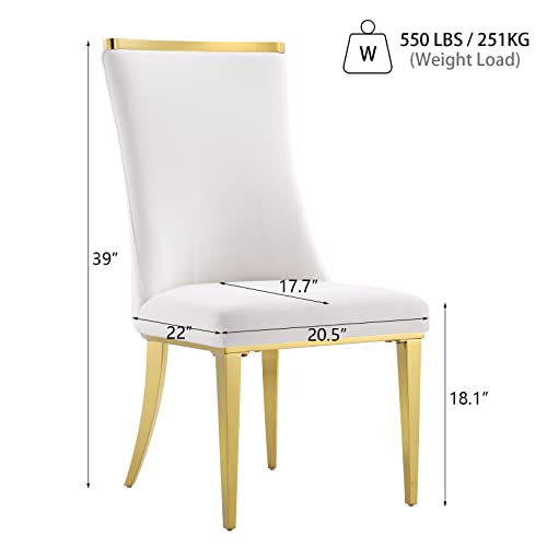 Azhome Dining Chairs, Dining Room Chairs With Diamond Quilted Backrest In White, Contemporary Upholstered Velvet Dining Room Chair Gold Stainless Steel Legs, Set Of 6 #TOP2