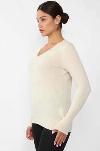 Image of JENNIE LIU Women's 100% Pure Cashmere Long Sleeve Ava V Neck Pullover Sweater