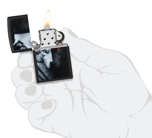 Image of Zippo Two Wolves Design Black Matte,Windproof Pocket Fuel Refillable Lighter, BIS Certified