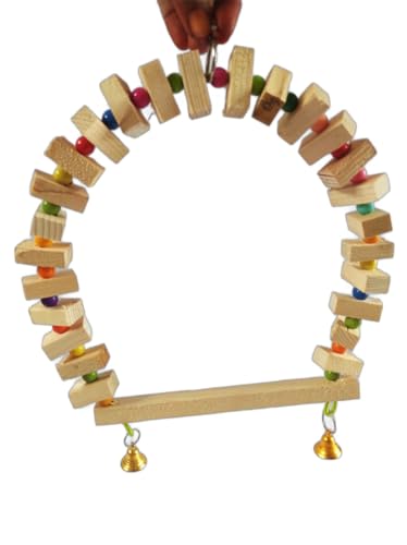 Image of Raindrops Wooden Swing with Colourful Beads for Bird Cages|Birds Stress Free Items|Cage Accessories|Wooden Ladder|Swing with Dotted Perch|Birds Chew Toy|Training aid Toy (Height 23.5cm-Pack of 1)