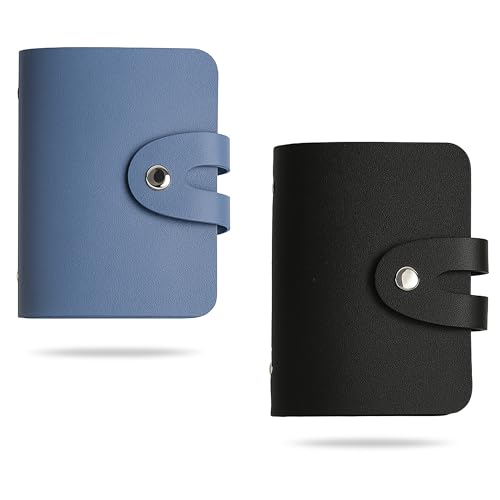 Image of Kraptick Card Holder Wallet - Slim Credit Card Holder, Visiting Card Organizer, Multi Slot Pocket Card Wallet with Secure Closure, Compact Travel Card Case (Blue&Black)