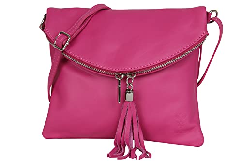 AMBRA Moda italiana bolso bandora de cuero suave embrague pequeñas bolsas de hombro de mujer NL610 (Fucsia) Cover