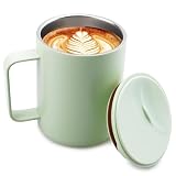 WIYETY Taza de café de 400 ml: doble pared al vacío térmica de acero inoxidable, taza de café y té, con asa y tapa deslizante, sin BPA, taza de té de acero inoxidable 316