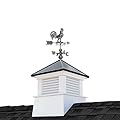 30" Square Manchester Vinyl Cupola with Black Aluminum roof and Dark Zinc Aluminum Rooster Weathervane by Good Directions