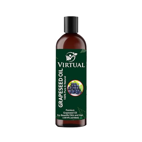Image of VIRTUAL Organic Grape Seed Oil - 100% Pure, Cold-Pressed, Non-GMO Ideal for Hair Growth, Skin Tightening, Massage, Face Oil,Hair Care, Skin Moisturizer (100 ml)