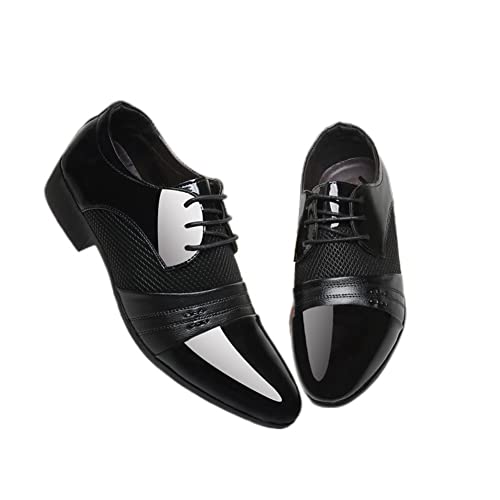 Formal Shoes for Men Lace Up Round Toe Shiny Leather Anti-Slip Rubber Sole Slip Resistant Block Heel Party(Black,10 M US)
