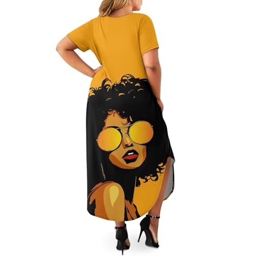 Summer Women's Dress Street Fashion African American Culture V-Neck Short Sleeve Long Dress2
