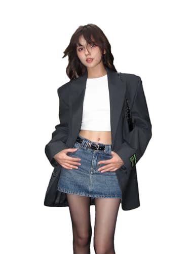 Women's All Season Loose Classic Jacket Office Broad Shoulder Clothing Blazer Tops