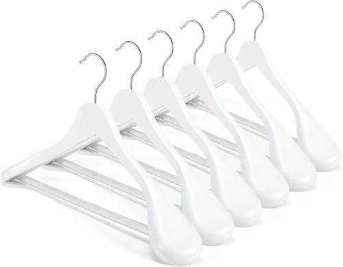 MELA’S Wooden Wide Clothes Hanger, Natural Wood, Pack of 12, Non-Slip, for Stable Jacket, Suit, Shirts, Extra Wide Shoulders, Trouser Bars, 45 x 23 x 5.5(White)